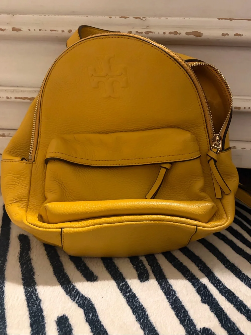 Tory Burch Mustard Yellow Pebbled Leather Backpack